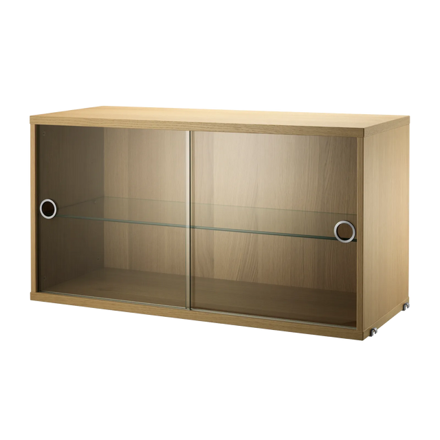 String Vitrine 78×30cm mit Glas-Schiebetüren Eiche – Hängevitrine für das String Regal