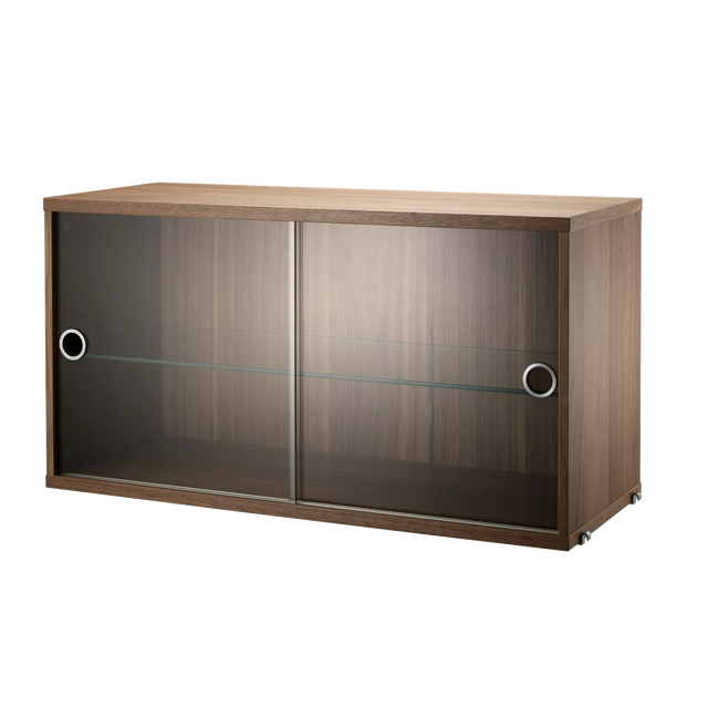 String Vitrine 78×30cm mit Glas-Schiebetüren Walnuss – Hängevitrine für das String Regal