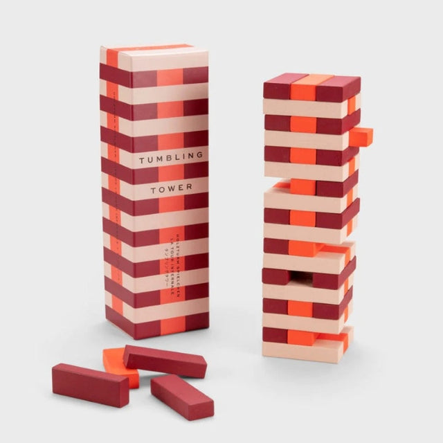 Printworks Tumbling Tower Wackelturm Spiel in Rosa/Rot als Deko-Stapelspiel