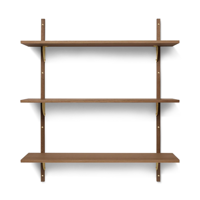 ferm LIVING Sector Shelf Triple Wide – Holzregal aus geräucherter Eiche mit Messing