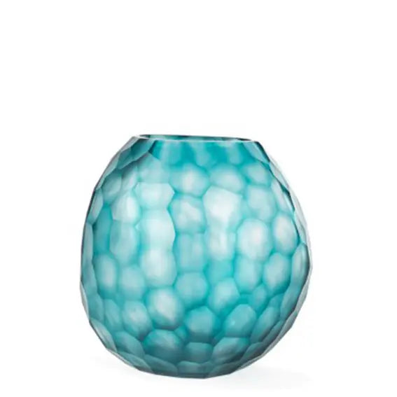 GUAXS Nagaa Vase M clear/petrol – mundgeblasene Glasvase mit Wabenstruktur, H 20 cm