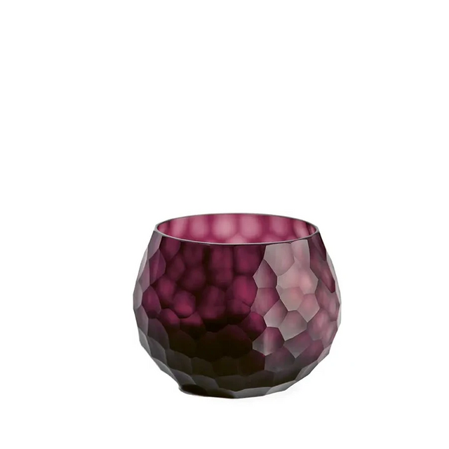 GUAXS Somba Teelicht Amethyst – mundgeblasenes Glasteelicht mit Wabenstruktur, H 8 cm