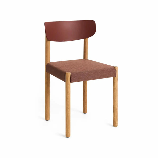 HAY Pack Chair 11 gepolsterter Trattoria-Stuhl, Oiled Oak Eiche, Rücken Hull Red, Bezug Remix 346