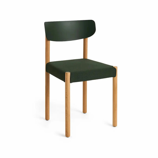 HAY Pack Chair 11 gepolsterter Trattoria-Stuhl, Oiled Oak Eiche, Rücken Palm Green, Bezug Steelcut 975