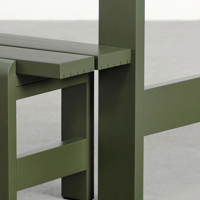 HAY Weekday Bench Outdoor Sitzbank in Olive, Detail Holzverbindung