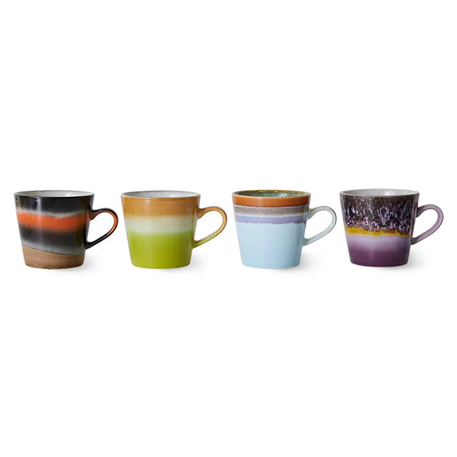 HK Living 70s Ceramics Cappuccino Becher mit Henkel Solid 4er Set – Keramiktassen mit reaktiver Glasur, 330 ml, handglasiert, ACE7231 