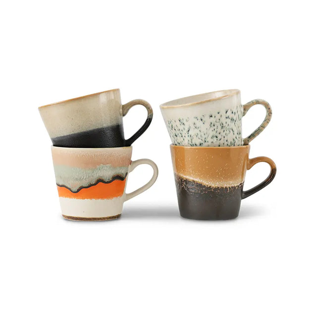 HK Living 70s Ceramics Cappuccino Becher Verve 4er Set – Kaffeetassen mit reaktiver Glasur, 330 ml, lebhafte Farben, ACE7236