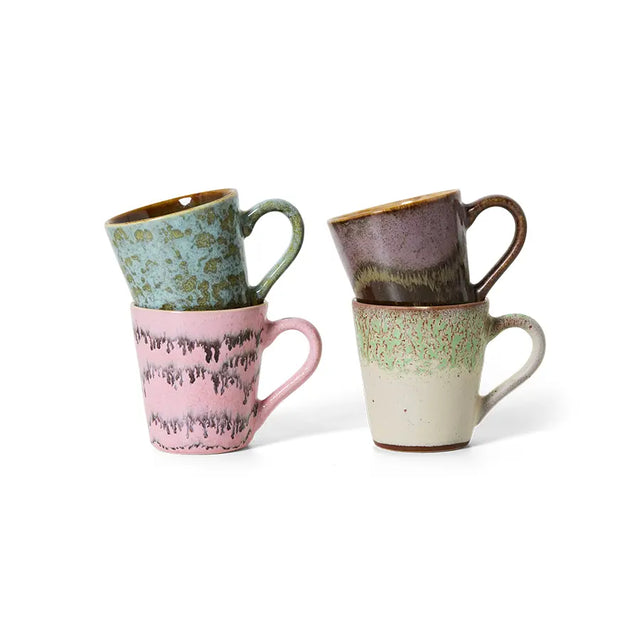 HK Living 70s Ceramics Espresso Tassen Brutalism 4er Set – handbemaltes Stoneware, 100 ml, kraftvolle expressive Töne, mit Henkel, KST0155