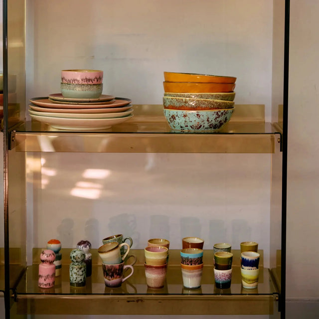 HK Living 70s Ceramics Espresso Tassen Brutalism 4er Set – handbemaltes Stoneware, 100 ml, kraftvolle expressive Töne, mit Henkel, KST0155