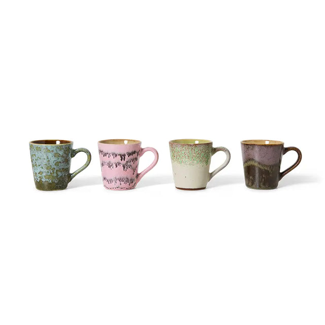 HK Living 70s Ceramics Espresso Tassen Brutalism 4er Set – handbemaltes Stoneware, 100 ml, kraftvolle expressive Töne, mit Henkel, KST0155