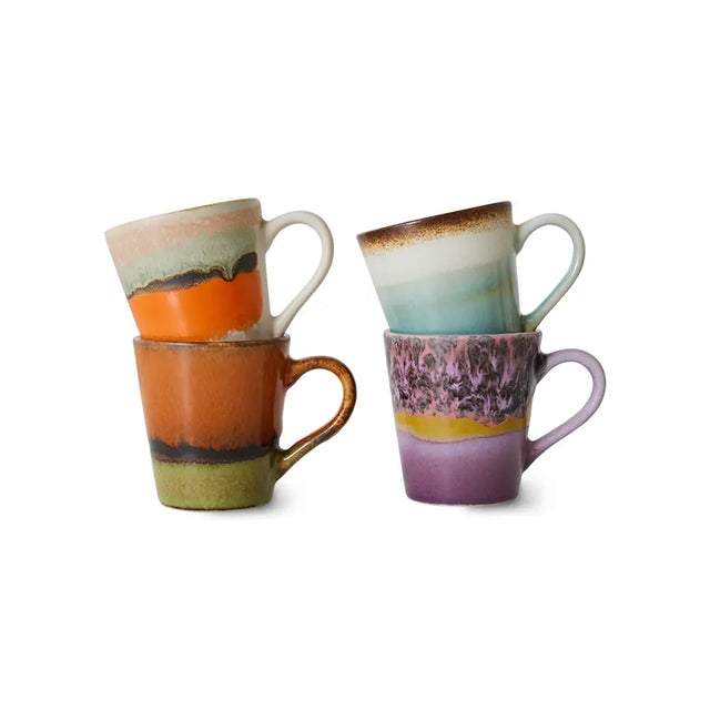 HK Living 70s Ceramics Espresso Tassen Retro 4er Set – Stoneware mit reaktiver Glasur, 80 ml, handglasiert, ACE7238
