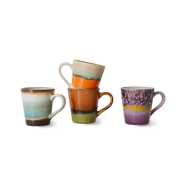 HK Living 70s Ceramics Espresso Tassen Retro 4er Set – Stoneware mit reaktiver Glasur, 80 ml, handglasiert, ACE7238
