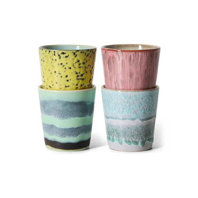 HK Living 70s Ceramics Kaffeebecher Artistic 4er Set – Kaffeetassen mit reaktiver Glasur