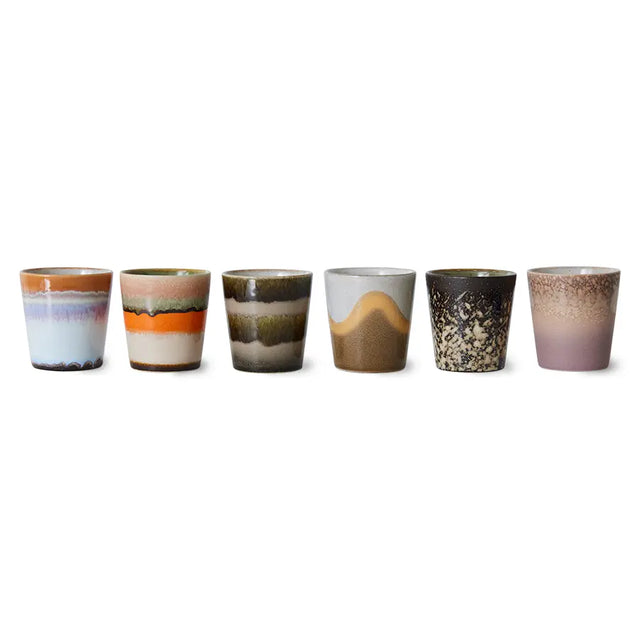 HK Living 70s Ceramics Kaffeebecher Elements 6er Set –  Becher aus Keramik in erdigen Naturtönen, handglasiert, ACE7212