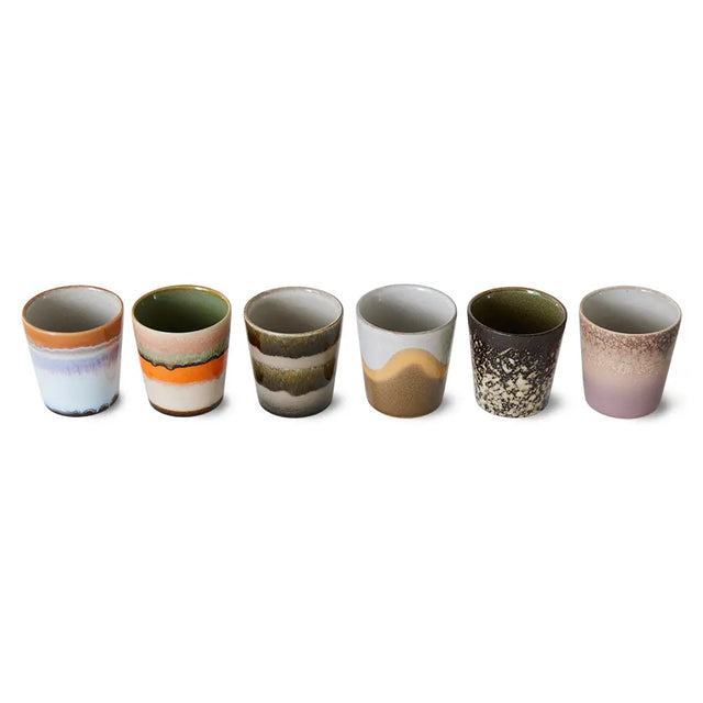 HK Living 70s Ceramics Kaffeebecher Elements 6er Set – Stoneware Becher in erdigen Naturtönen, handglasiert, ACE7212