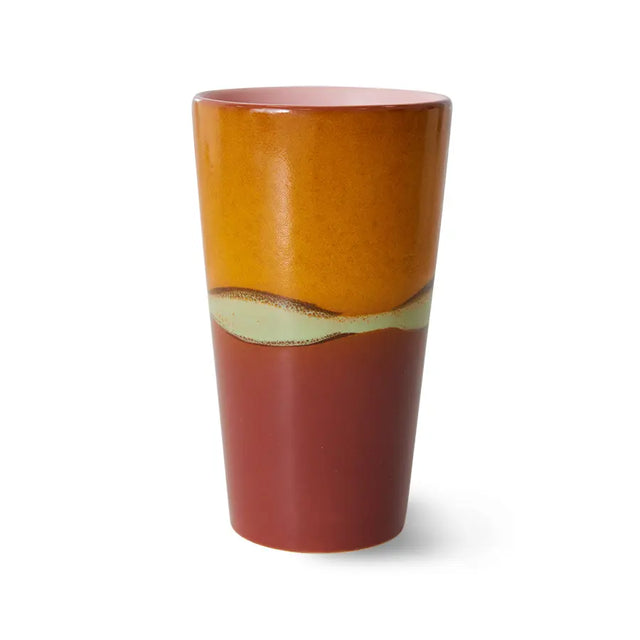 HK Living 70s Ceramics Latte Mug Clay – Keramik Becher orange rot, 280ml, handglasiert