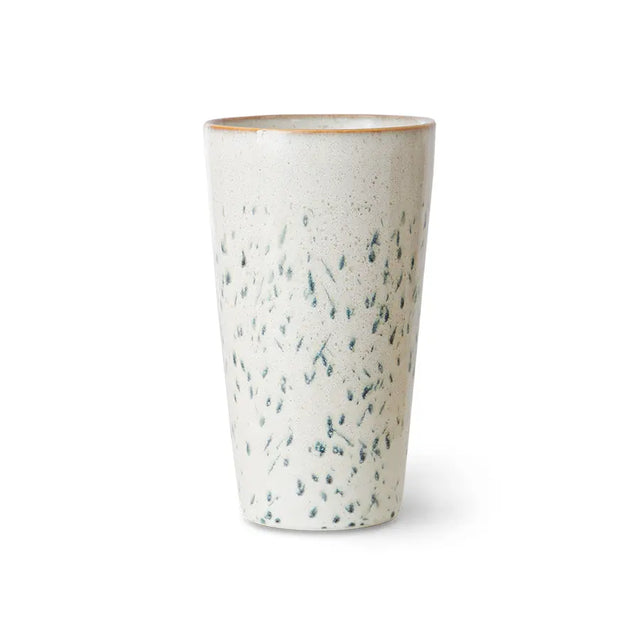 HK Living 70s Ceramics Latte Mug Hail – Keramik Becher weiß gesprenkelt, 280ml, handglasiert