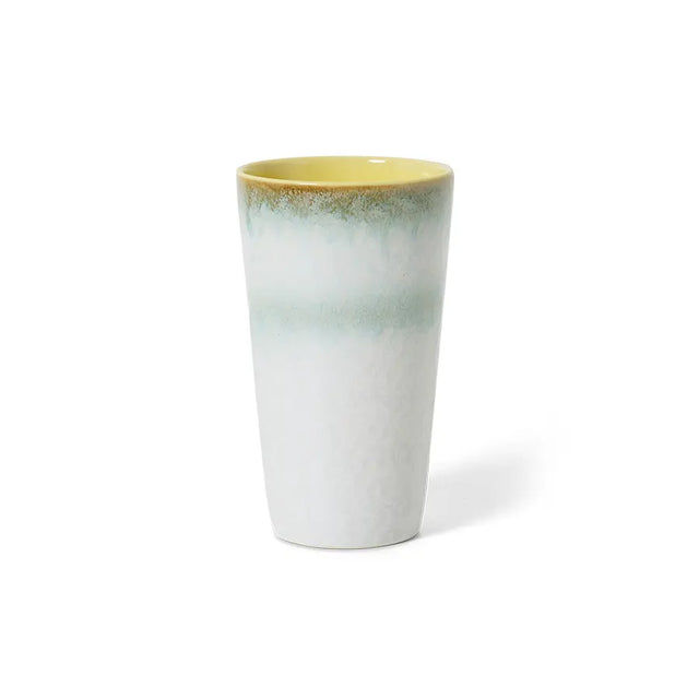 HK Living 70s Ceramics Latte Mug Petal – Keramik Becher weiß zartgrün, 280ml, handglasiert