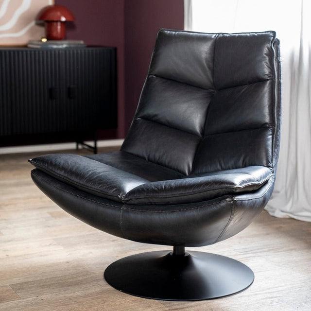 Loungesessel Sven Leder Schwarz drehbar - Eleonora - DesignWe.Love