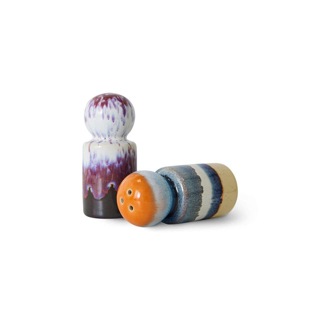 HK Living Salzstreuer und Pfefferstreuer Stargaze 70s Ceramics – Stoneware mit reaktiver Glasur, dunkle Töne, Ø 4,8 cm H 9,8 cm, ACE7280
