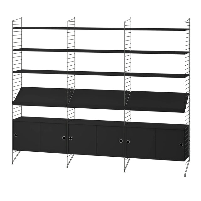 Schrank mit Schiebetüren 78x20cm Esche schwarz gebeizt – String Furniture