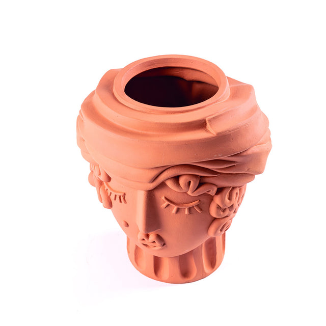 Seletti Kopf Vase Terrakotta Mann von oben mit Blick in die Vasenöffnung