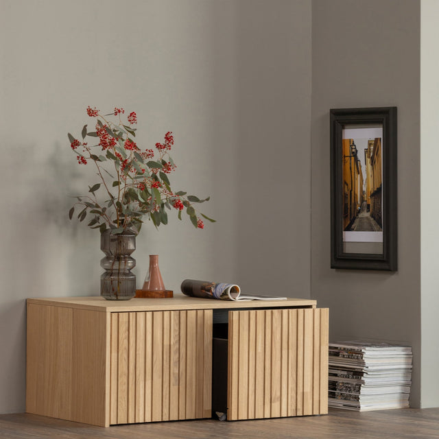 Truhenbank Gravure mit Schubladen Eiche Natur - Woood - DesignWe.Love