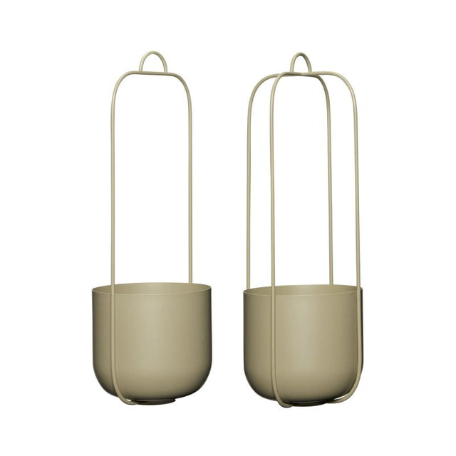 Hängetopf Lotus Blumenampel 2er Set aus pulverbeschichtetem Metall in Khaki