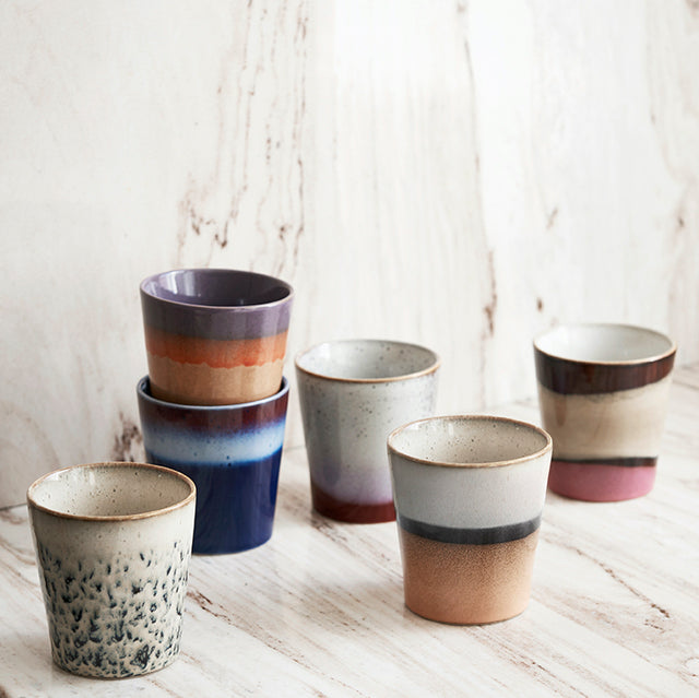 HK Living Kaffeebecher 70s Ceramics – Stoneware Tumbler 230 ml, handglasiert, reaktive Glasur, Farbwelt Rock